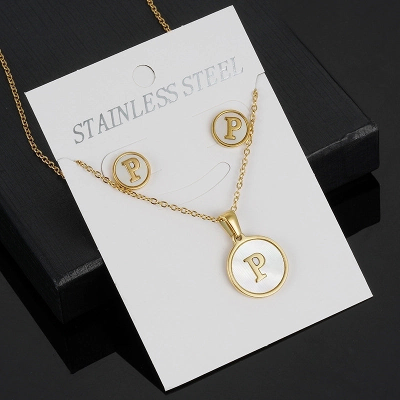 Minimalist Round Letter 304 Stainless Steel Shell 18K Gold Plated Gold Plated Stainless Steel Jewelry Sets