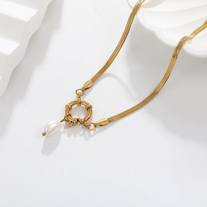 Elegant Circle 304 Stainless Steel 18K Gold Plated Buckle Pendant Necklace