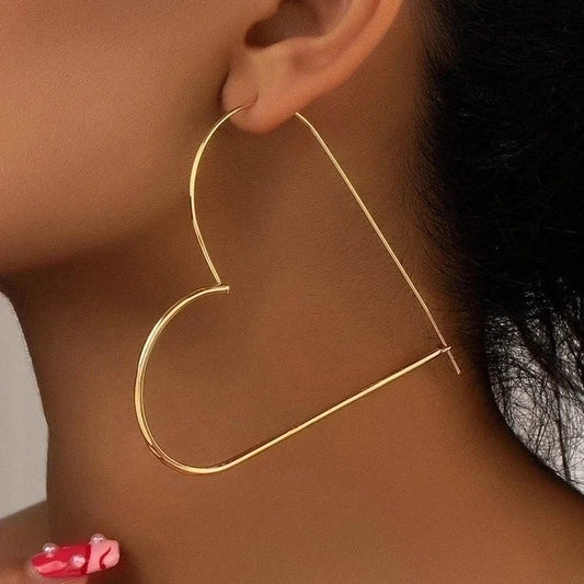 1 Pair Exaggerated Minimalist Heart Shape Plating Zinc Alloy 14K Gold Plated Hoop Earrings