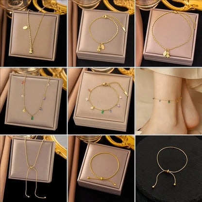 Minimalist Classic Style Geometric Heart Shape Titanium Steel Plating Bracelets Anklet Necklace