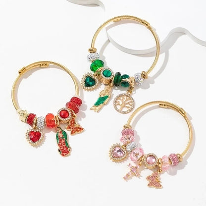 Elegant Cute Religion Cross Heart Shape Butterfly 304 Stainless Steel Alloy Artificial Crystal Bangle In Bulk