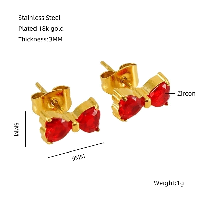 1 Pair Elegant Classical Vintage Style Flower Bow Knot Plating Inlay 304 Stainless Steel Zircon 18K Gold Plated Ear Studs
