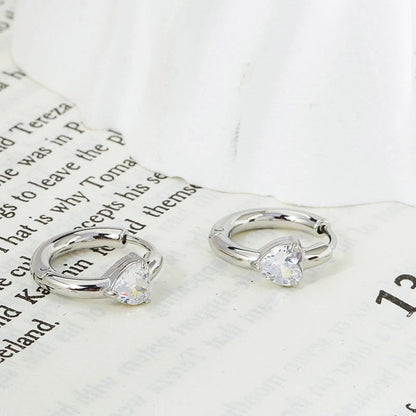 1 Pair Minimalist Heart Shape Inlay Titanium Steel Zircon Earrings