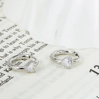 1 Pair Minimalist Heart Shape Inlay Titanium Steel Zircon Earrings