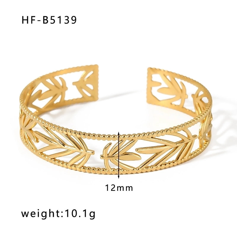 Basic Retro Leaf Solid Color Knot Stainless Steel 18K Gold Plated Bangle In Bulk