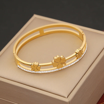 Expressive Stainless Steel Zircon Inlay Bangles