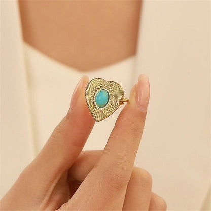 Alloy Gold Plated Silver Plated Casual Elegant Sun Heart Shape Turquoise Open Rings
