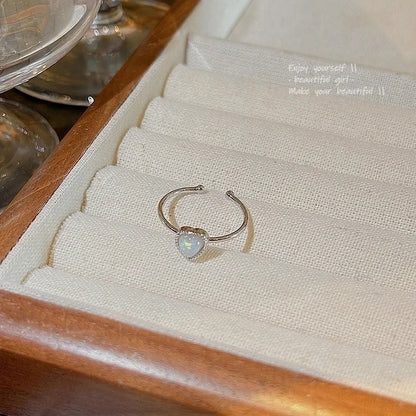 Minimalist Heart Shape Flower Bow Knot Copper Inlay Artificial Pearls Opal Zircon Rings
