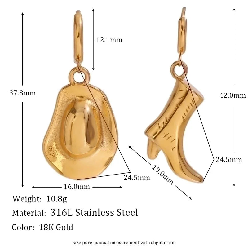 1 Pair Vintage Style Minimalist Hat Boots Asymmetrical Plating 304 Stainless Steel 18K Gold Plated Drop Earrings