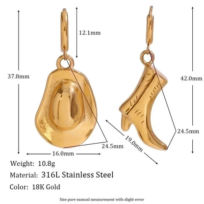 1 Pair Vintage Style Minimalist Hat Boots Asymmetrical Plating 304 Stainless Steel 18K Gold Plated Drop Earrings