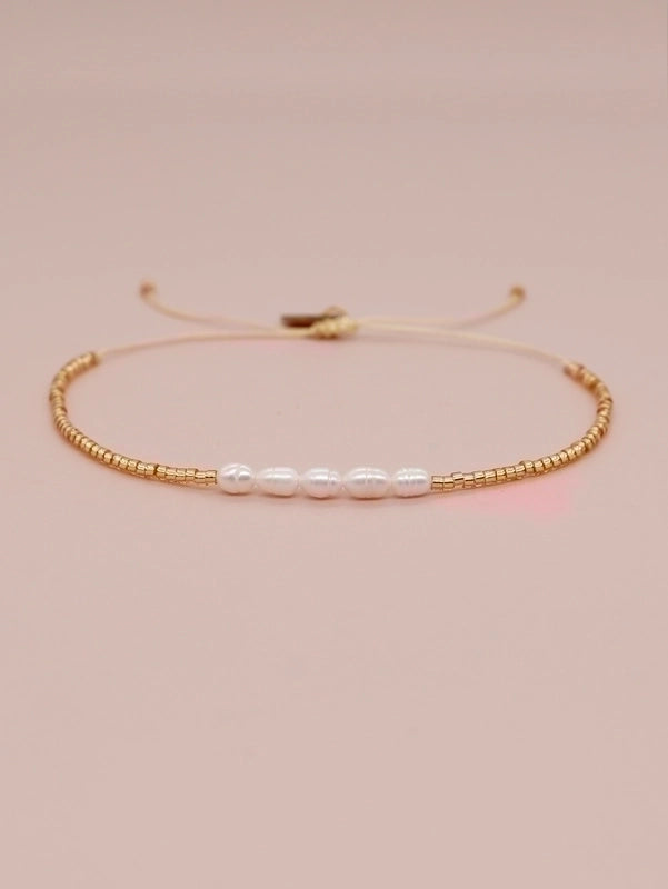 Artificial Crystal Freshwater Pearl Copper Beaded Braid Pentagram Bracelets