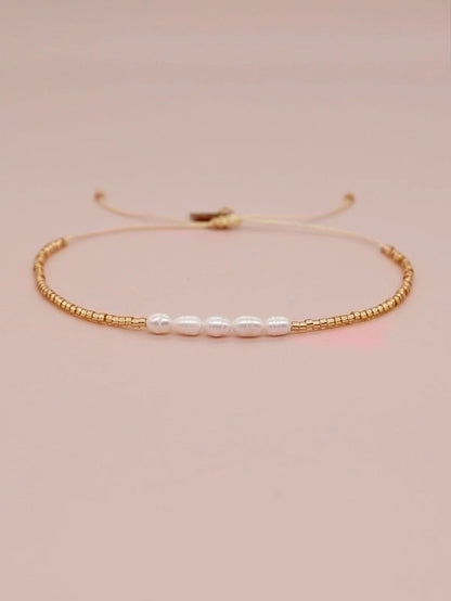 Artificial Crystal Freshwater Pearl Copper Beaded Braid Pentagram Bracelets