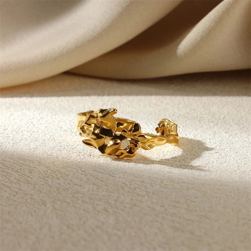 Exaggerated Beach Minimalist Geometric Starfish Shell 304 Stainless Steel Wide Band Rings Open Rings Rings