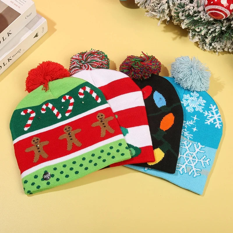 Christmas Decoration Knitted Christmas Hat LED Light Cap Adult And Children Cartoon Glowing Christmas Hat Christmas Hat For The Elderly