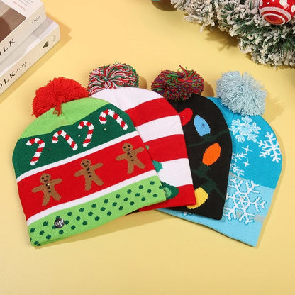 Christmas Decoration Knitted Christmas Hat LED Light Cap Adult And Children Cartoon Glowing Christmas Hat Christmas Hat For The Elderly