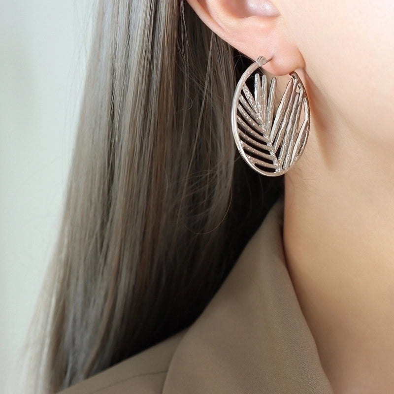 Ethnic Style Leaf Titanium Steel Hoop Earrings 1 Pair