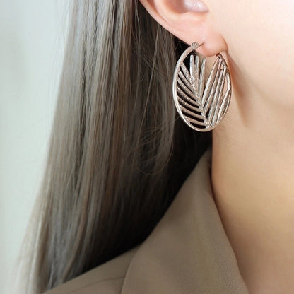 Ethnic Style Leaf Titanium Steel Hoop Earrings 1 Pair