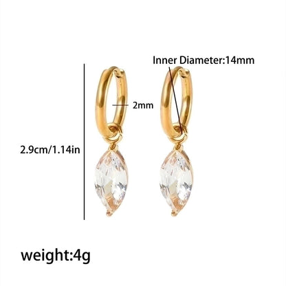 1 Pair Vintage Style Water Droplets Heart Shape Rectangle Polishing Plating Inlay 304 Stainless Steel Zircon Drop Earrings