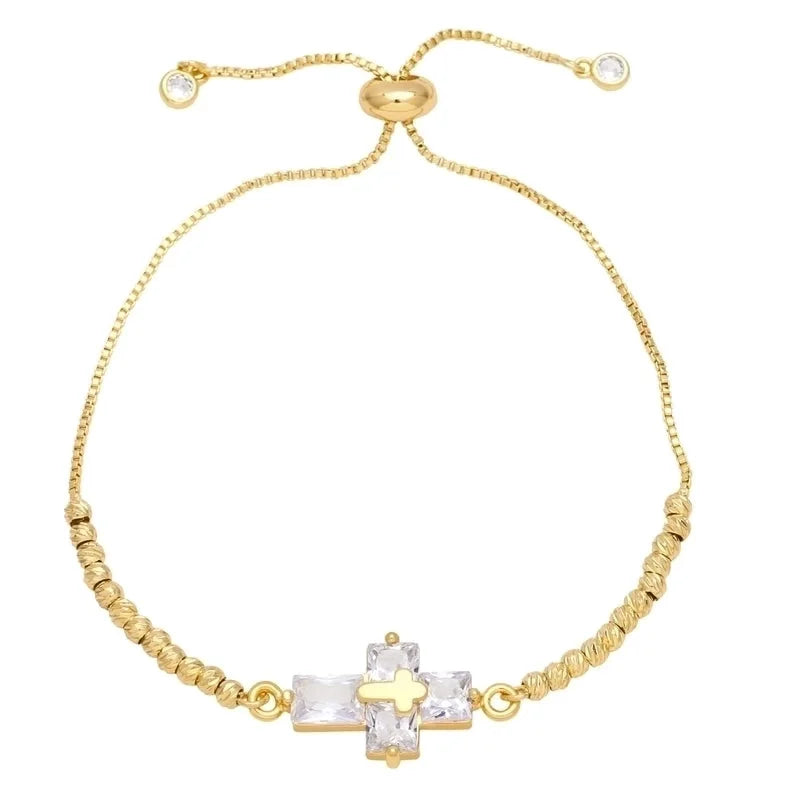 Ig Style Fashion Minimalist Cross Copper 18k Gold Plated Zircon Bracelets In Bulk