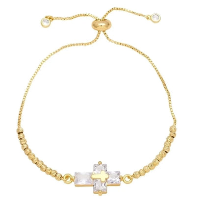 Ig Style Fashion Minimalist Cross Copper 18k Gold Plated Zircon Bracelets In Bulk