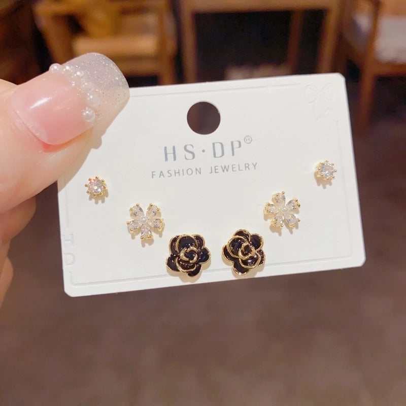 Fashion Geometric Copper Plating Artificial Pearls Zircon Earrings 3 Pairs