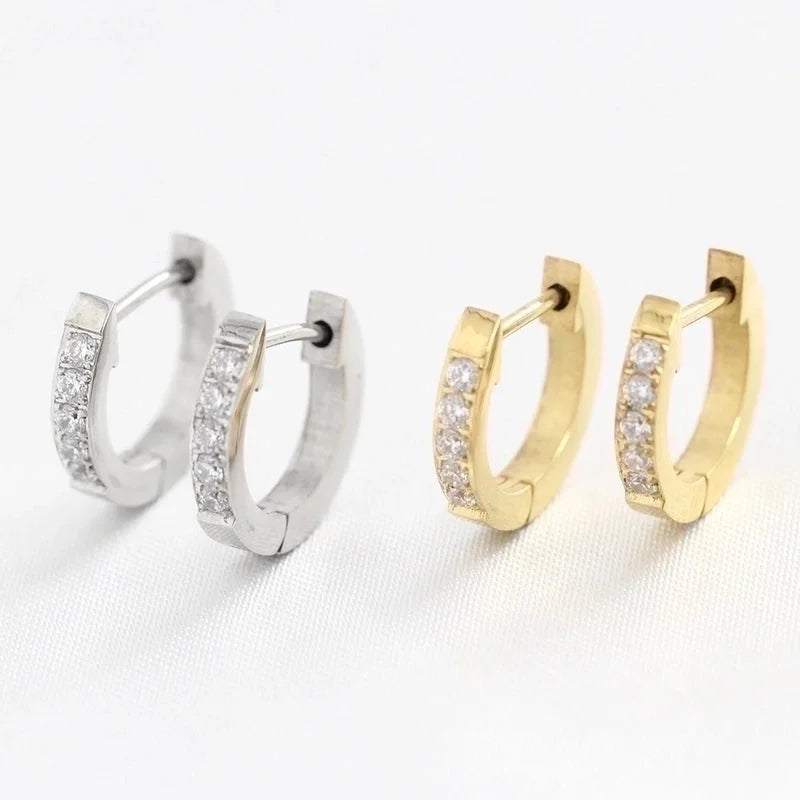 Minimalist Round Titanium Steel Artificial Rhinestones Earrings 1 Pair