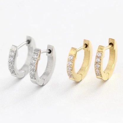 Minimalist Round Titanium Steel Artificial Rhinestones Earrings 1 Pair