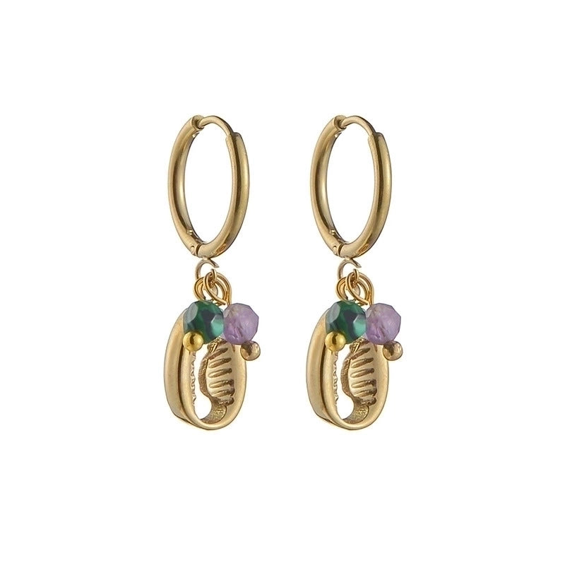 Lady Geometric Plating 304 Stainless Steel Natural Stone 18K Gold Plated Earrings