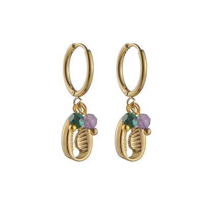 Lady Geometric Plating 304 Stainless Steel Natural Stone 18K Gold Plated Earrings