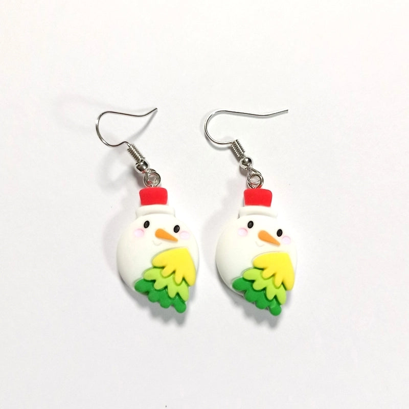 Cute Christmas Tree Snowman Elk Resin Three-dimensional Christmas Women's Ear Hook 1 Pair