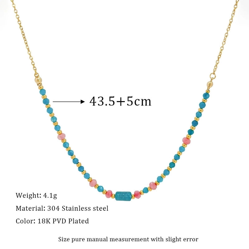 Elegant Geometric 304 Stainless Steel Natural Stone Beaded Chain Cable Chain Pendant Necklace In Bulk