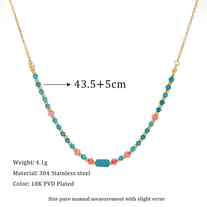 Elegant Geometric 304 Stainless Steel Natural Stone Beaded Chain Cable Chain Pendant Necklace In Bulk