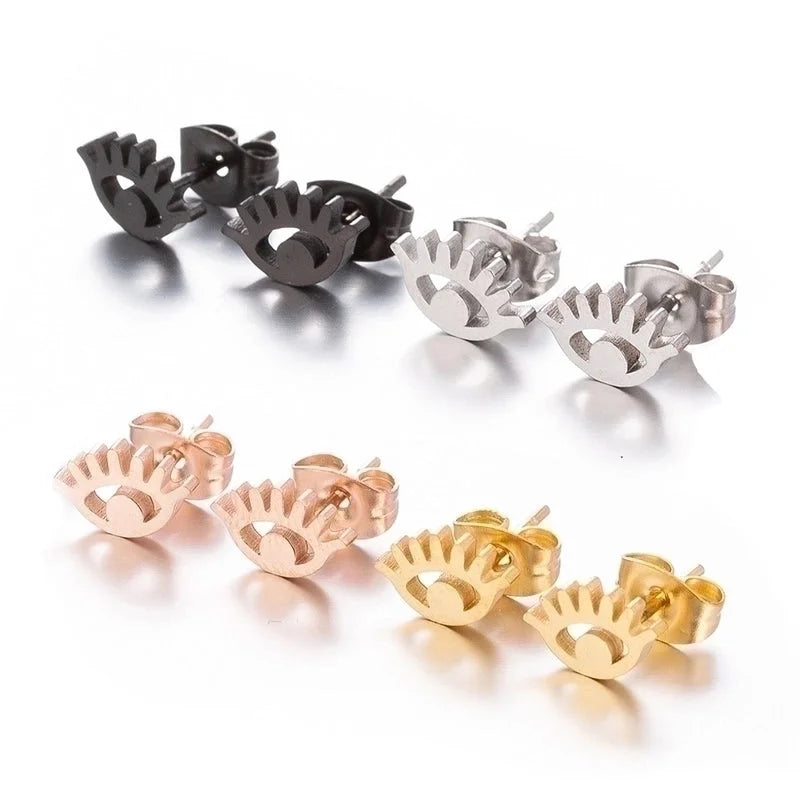 Women's Fashion Eye Metal No Inlaid Ear Studs Plating Stainless Steel Earrings