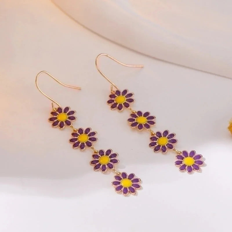 1 Pair Pastoral Daisy Copper Gold Plated Dangling Earrings