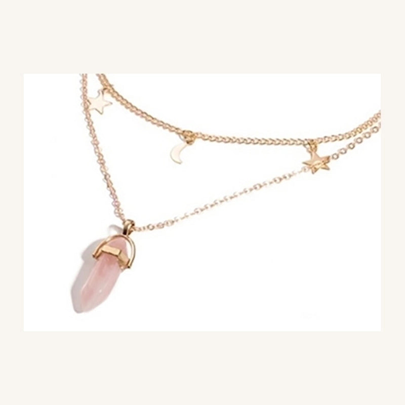 Fashion Star Moon Alloy Natural Stone Plating Layered Necklaces
