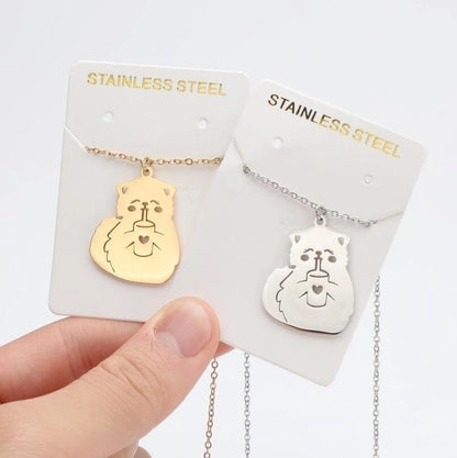 Titanium Steel Fashion Plating Hollow Out Human Face Letter Moon Pendant Necklace