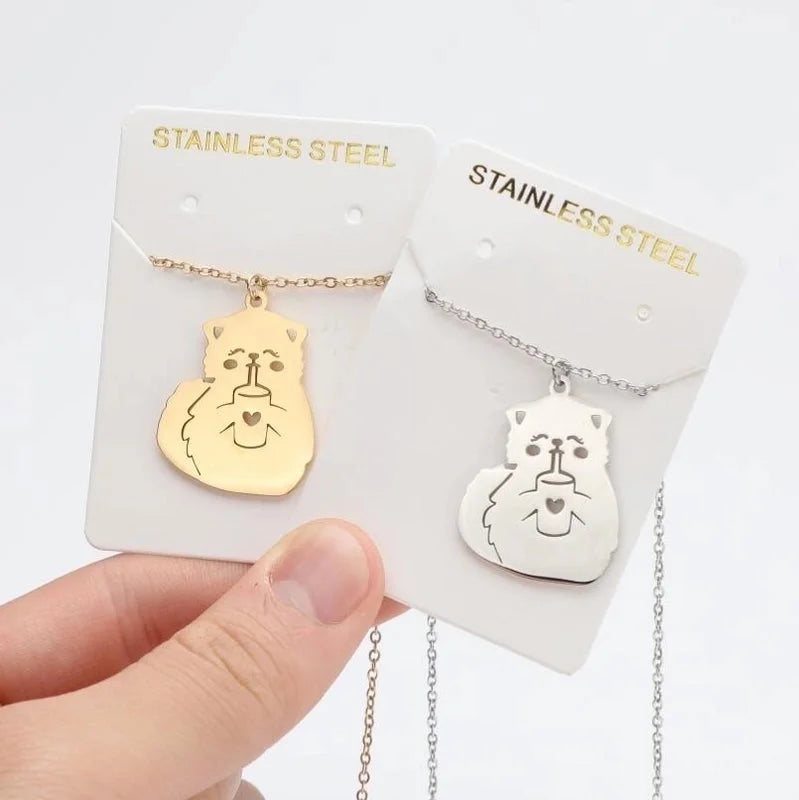 Titanium Steel Fashion Plating Hollow Out Human Face Letter Moon Pendant Necklace