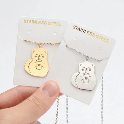 Titanium Steel Fashion Plating Hollow Out Human Face Letter Moon Pendant Necklace