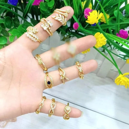 Vacation Modern Style Infinity Grain Copper Zircon 18K Gold Plated Polishing Rings