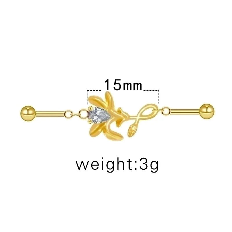 1 Piece Ear Cartilage Rings & Studs Sexy Minimalist Cat Flower Bow Knot 316L Stainless Steel Alloy Epoxy Plating Inlay Rhinestones Glass White Gold Plated Gold Plated Ear Cartilage Rings & Studs