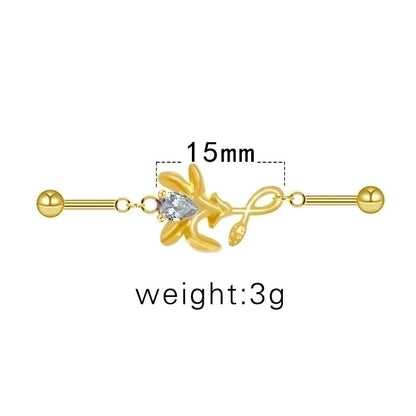 1 Piece Ear Cartilage Rings & Studs Sexy Minimalist Cat Flower Bow Knot 316L Stainless Steel Alloy Epoxy Plating Inlay Rhinestones Glass White Gold Plated Gold Plated Ear Cartilage Rings & Studs