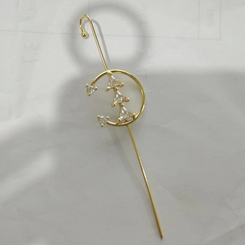 2 Pieces Trendy Zircon Ear Hook Piercing Ear Pin Female Net Red Personality Design Surrounding Ear Bone Clip Oblique Line Earrings