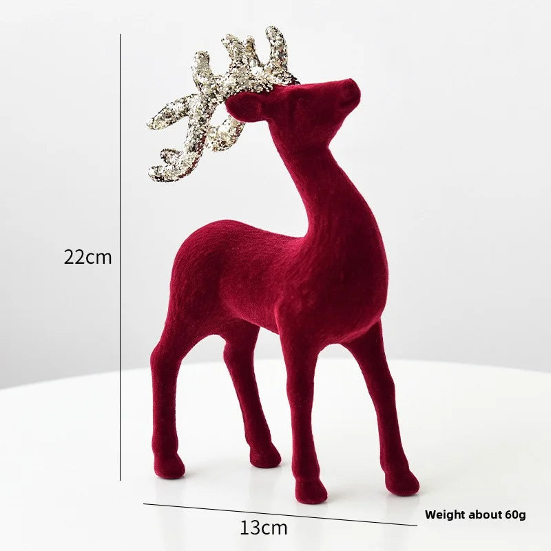Christmas Reindeer Ornament Christmas Tree Decoration Hanging Decoration Glitter Wine Red Flocked Reindeer Pendant