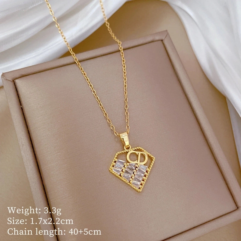 Fashion Geometric Titanium Steel Copper Plating Artificial Diamond Necklace