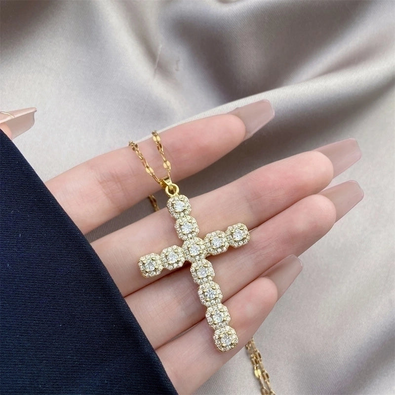 Minimalist Bow Knot Titanium Steel Copper Inlay Rhinestones Pendant Necklace