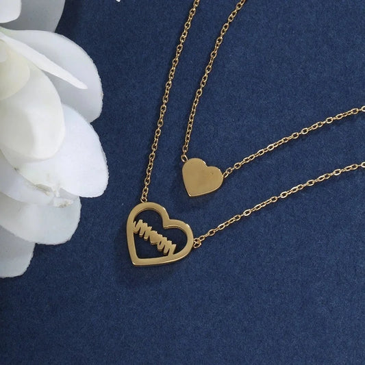 304 Stainless Steel 18K Gold Plated XUPING MAMA Minimalist Plating Hollow Out Heart Shape Artificial Gemstones Double Layer Necklaces