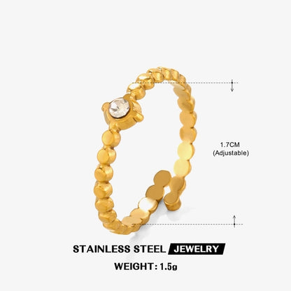 Minimalist Classic Style Round Eye 304 Stainless Steel Rhinestones 18K Gold Plated Plating Inlay Rings