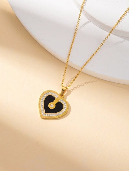 IG Style Minimalist Heart Shape Titanium Steel Shell Zircon Inlay Earrings Necklace