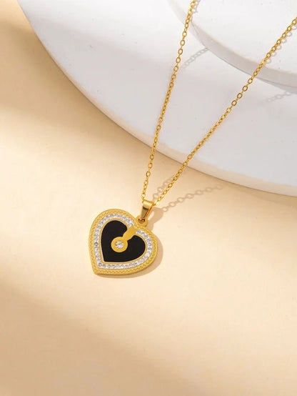 IG Style Minimalist Heart Shape Titanium Steel Shell Zircon Inlay Earrings Necklace
