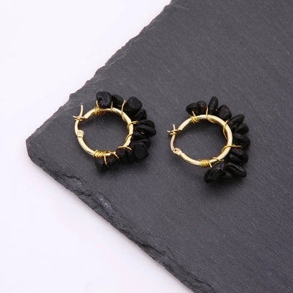2 Pieces Ethnic Style Bohemian Tropical Solid Color Handmade Plating Natural Stone Copper 18k Gold Plated Hoop Earrings